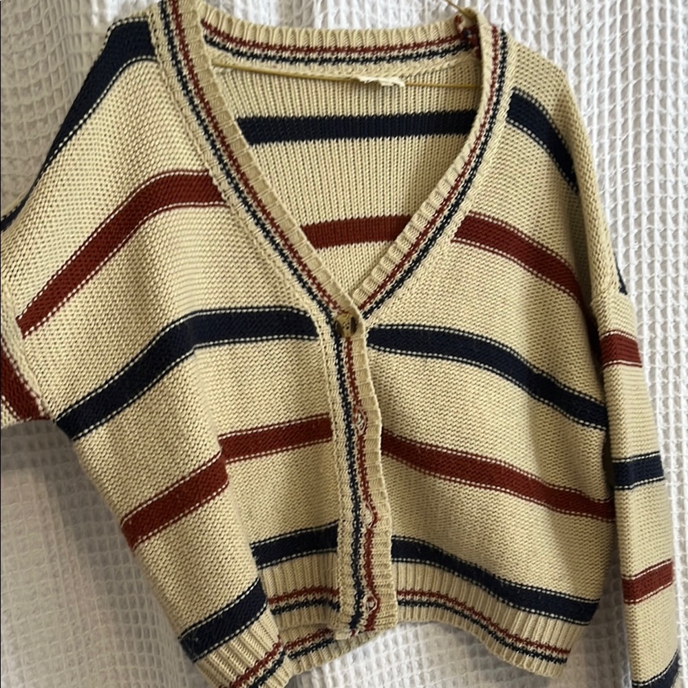 Striped V-Neck Cardigan Sweater